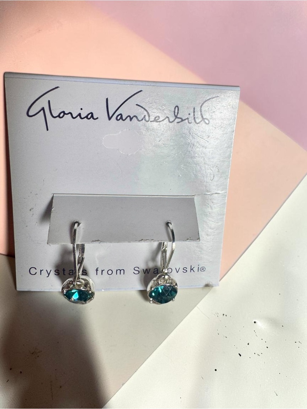 Gloria Vanderbilt Teal Crystal Dangle Earrings